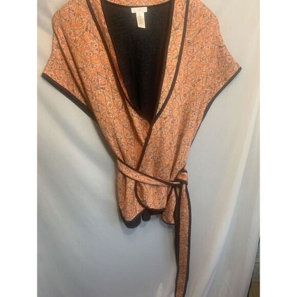 J Jill Belted Quilted Ruana Jacket Kimono Size S-L Orange Paisley Belted - Picture 1 of 7